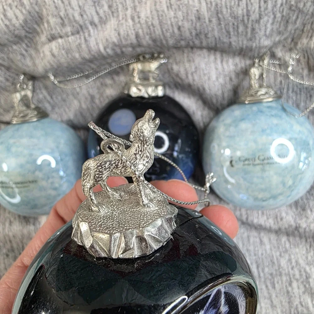 Bradford Editions Wolf Christmas Ornament Set of 5 Pewter Toppers 1997